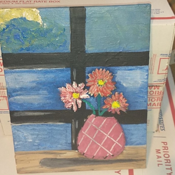 8x10 flowers on a window cill HAND PAINTED - Picture 2 of 3